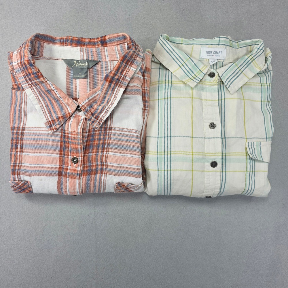 Natural Reflections & True Craft Plaid Button Down Shirts Bundle XL Cotton